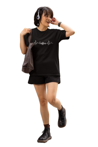 Women’s Coffee Heartbeat Graphic Cotton T-Shirt | Casual Round Neck Tee