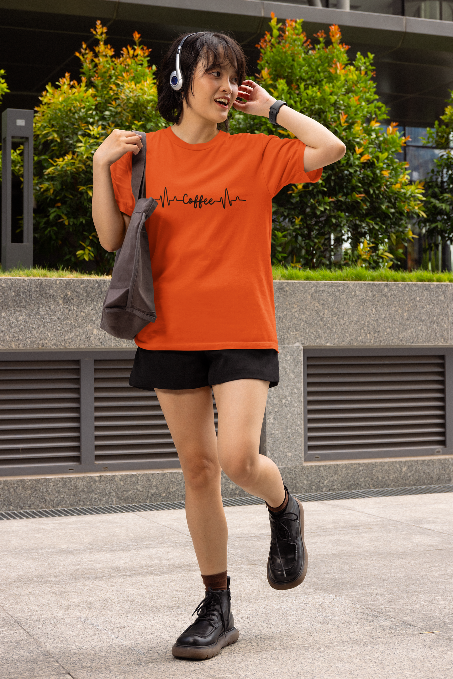 Red Coffee Heartbeat Graphic T-Shirt – Bold & Fun Design