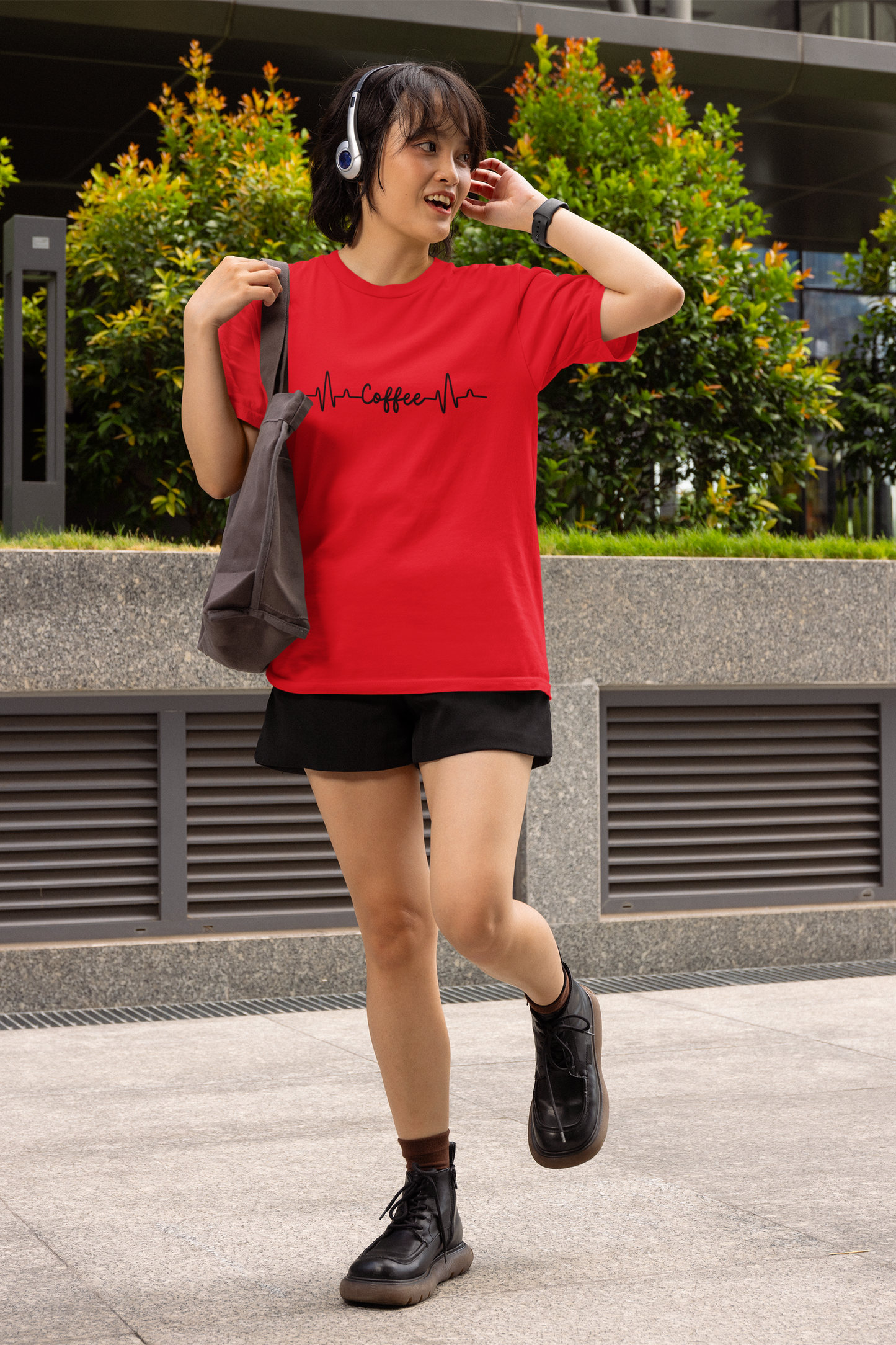 Red Coffee Heartbeat Graphic T-Shirt – Bold & Fun Design