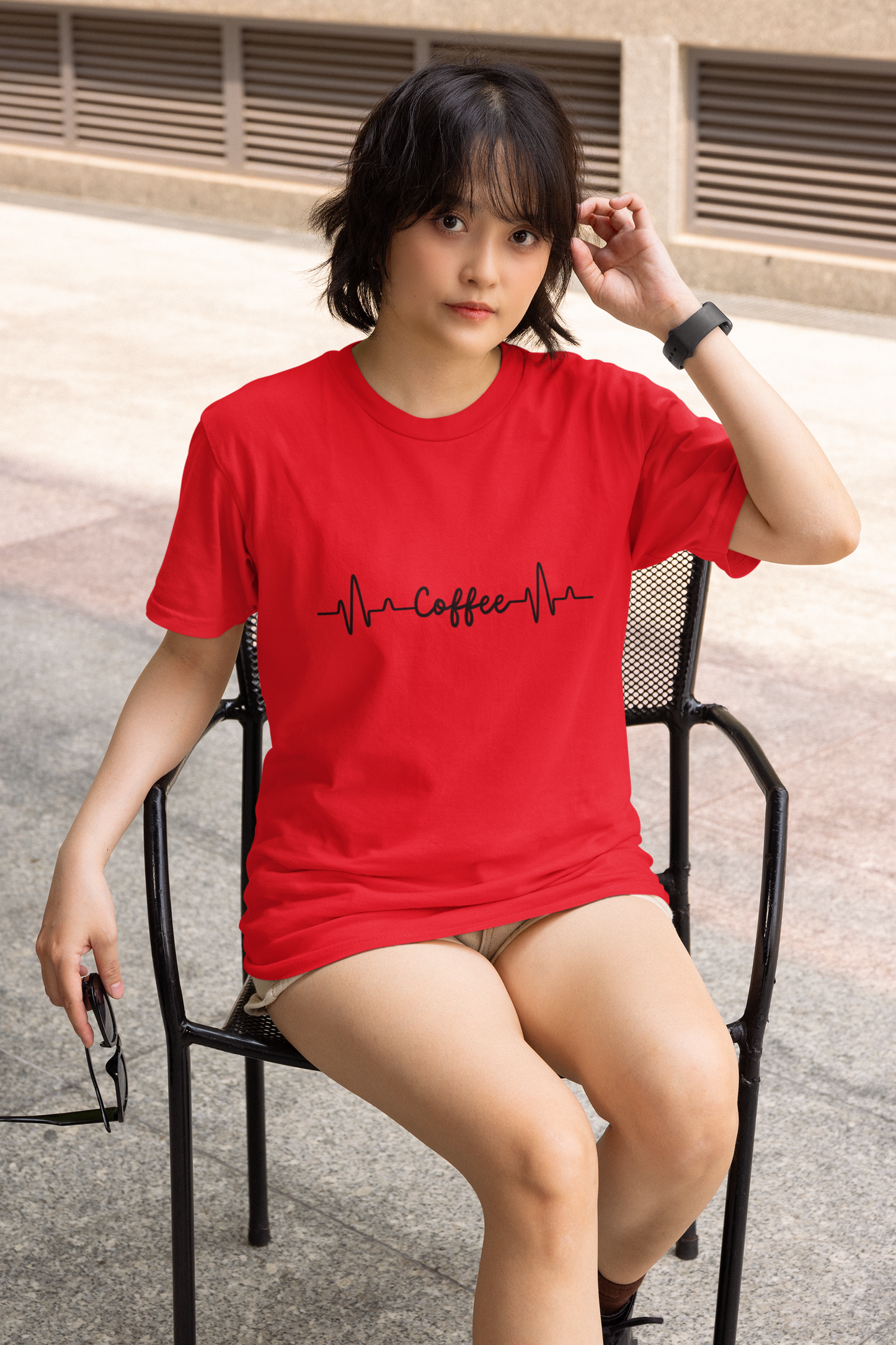 Red Coffee Heartbeat Graphic T-Shirt – Bold & Fun Design