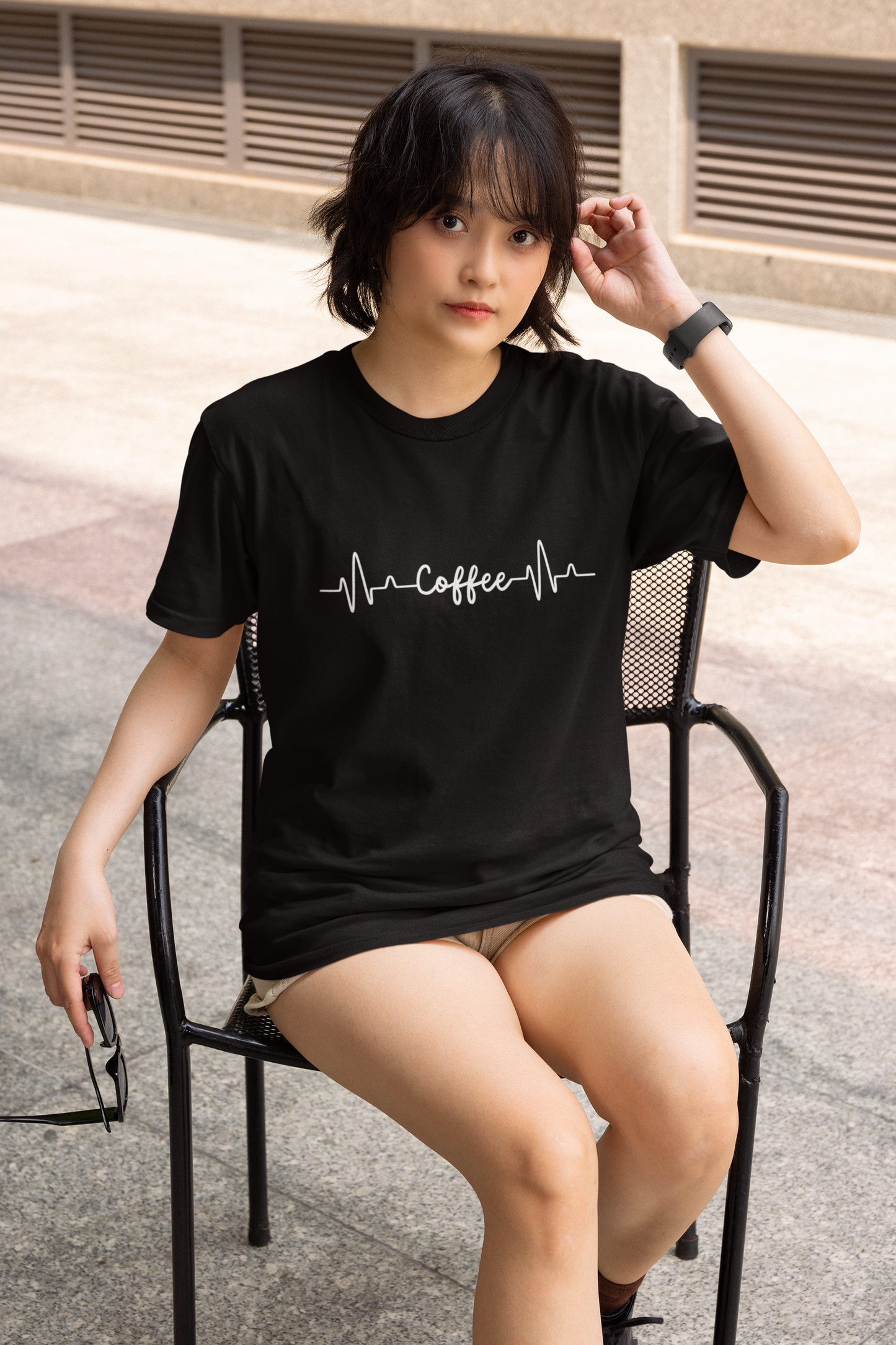 Red Coffee Heartbeat Graphic T-Shirt – Bold & Fun Design