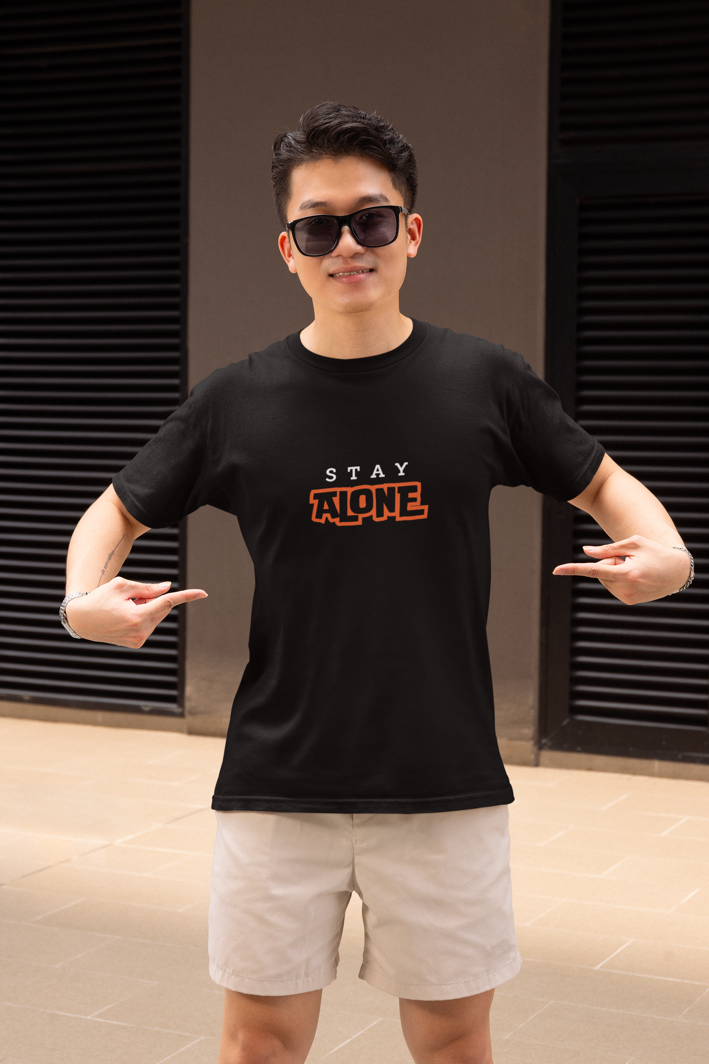 "STAY ALONE" Blue Graphic T-Shirt | Bold Statement Tee for Men