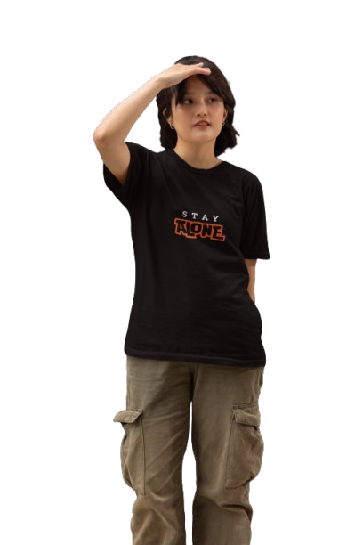 "STAY ALONE" Blue Graphic T-Shirt | Bold Statement Tee for Women
