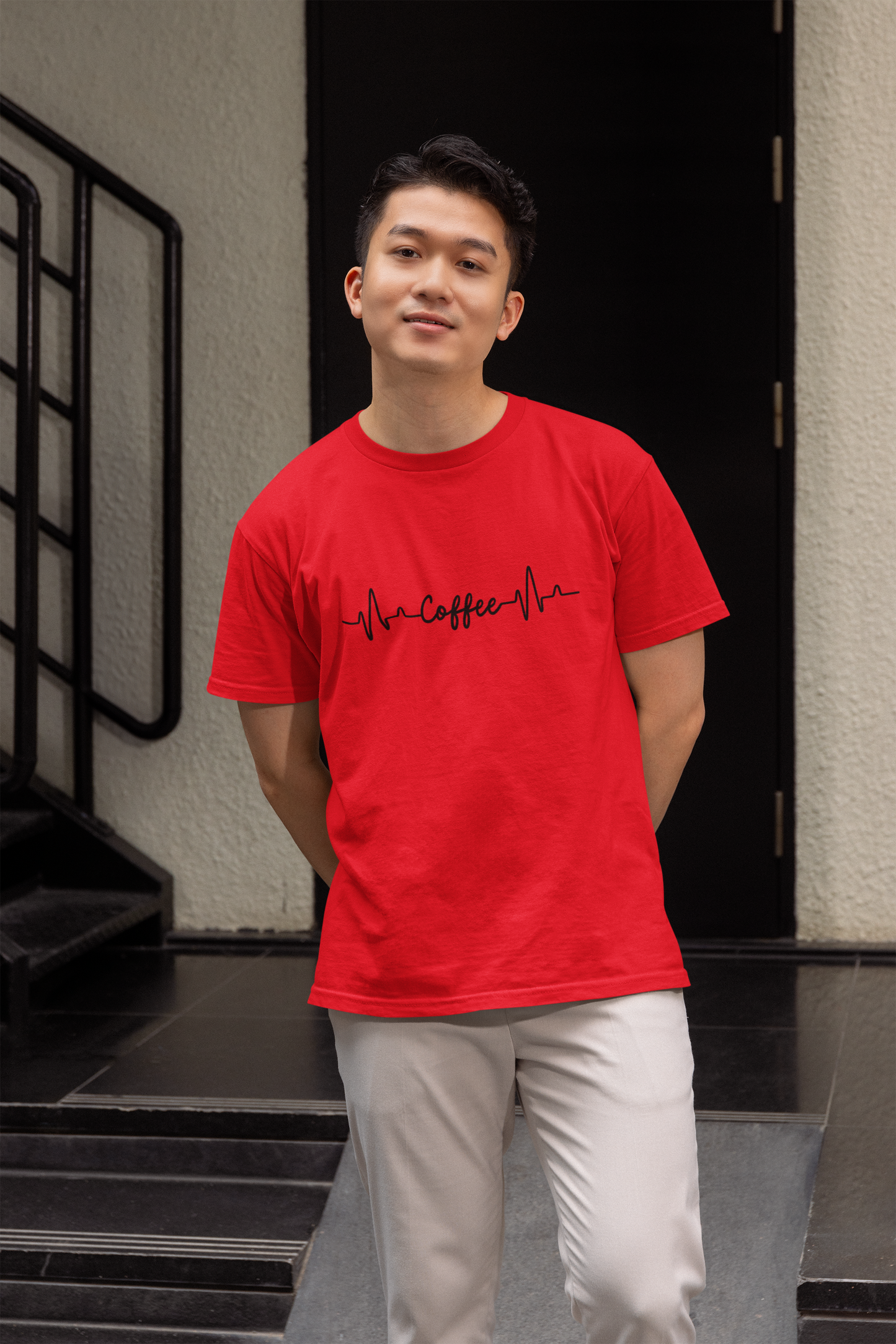 Red Coffee Heartbeat Graphic T-Shirt – Bold & Fun Design
