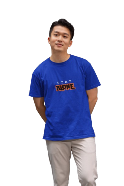 "STAY ALONE" Blue Graphic T-Shirt | Bold Statement Tee for Men