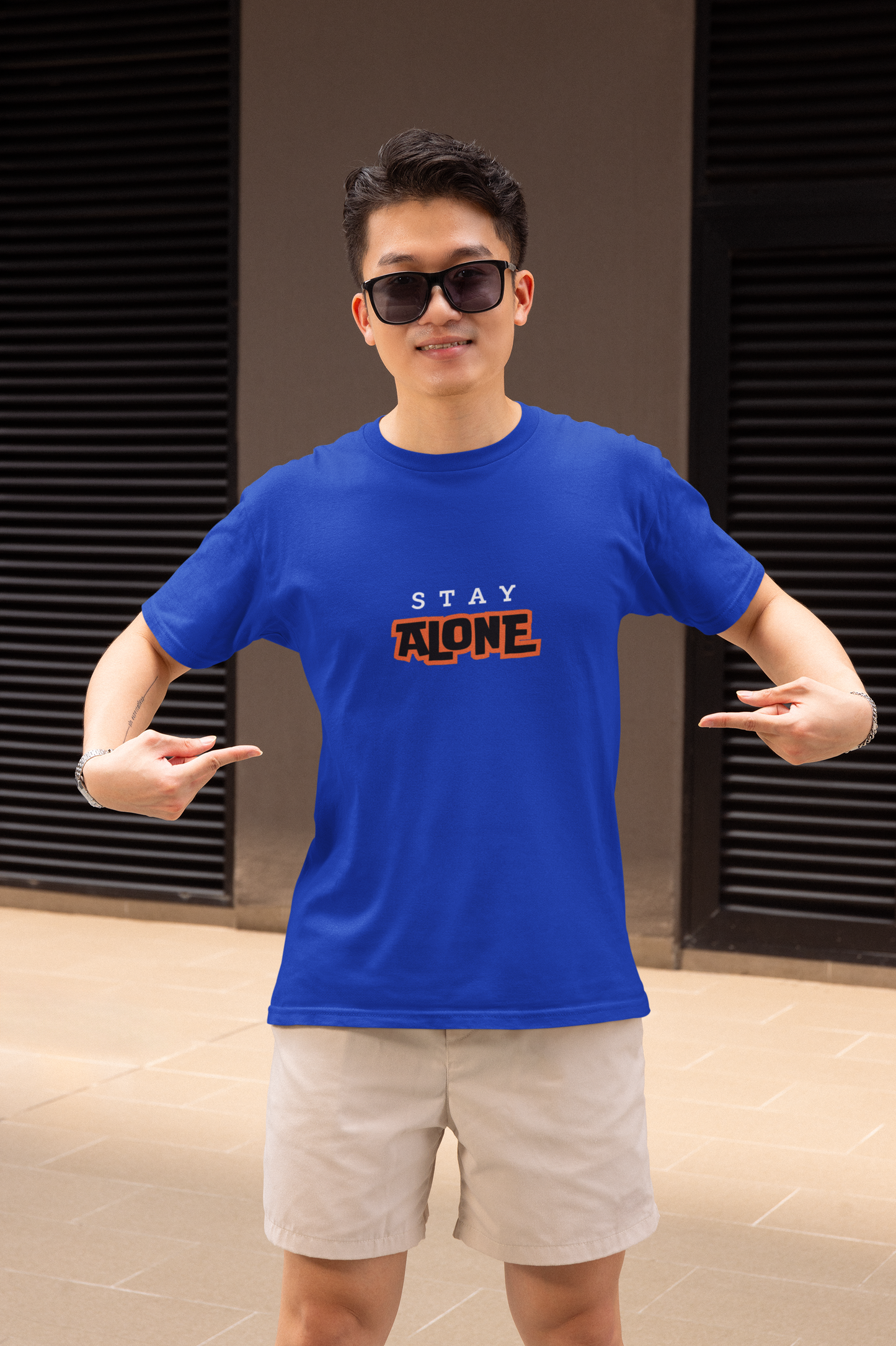 "STAY ALONE" Blue Graphic T-Shirt | Bold Statement Tee for Men