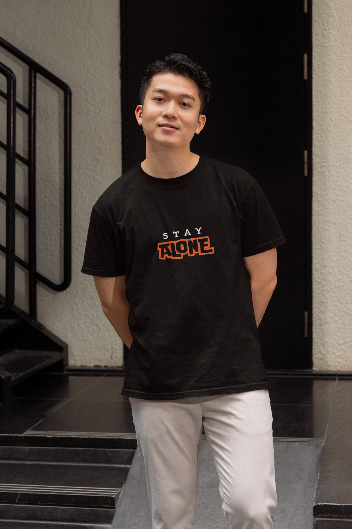 "STAY ALONE" Blue Graphic T-Shirt | Bold Statement Tee for Men
