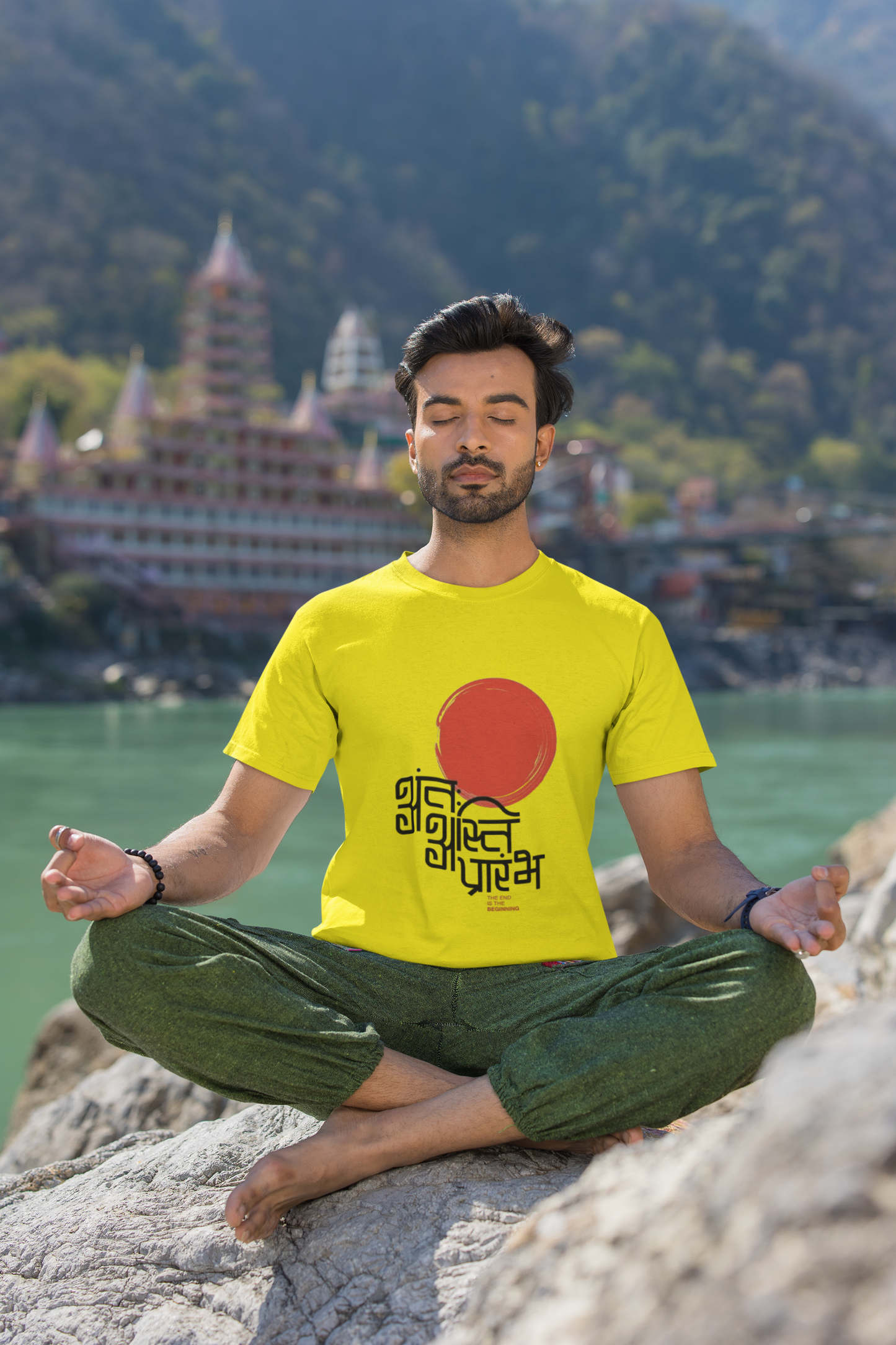"शुभारंभ" Yellow Graphic T-Shirt | Traditional Hindi Calligraphy Tee