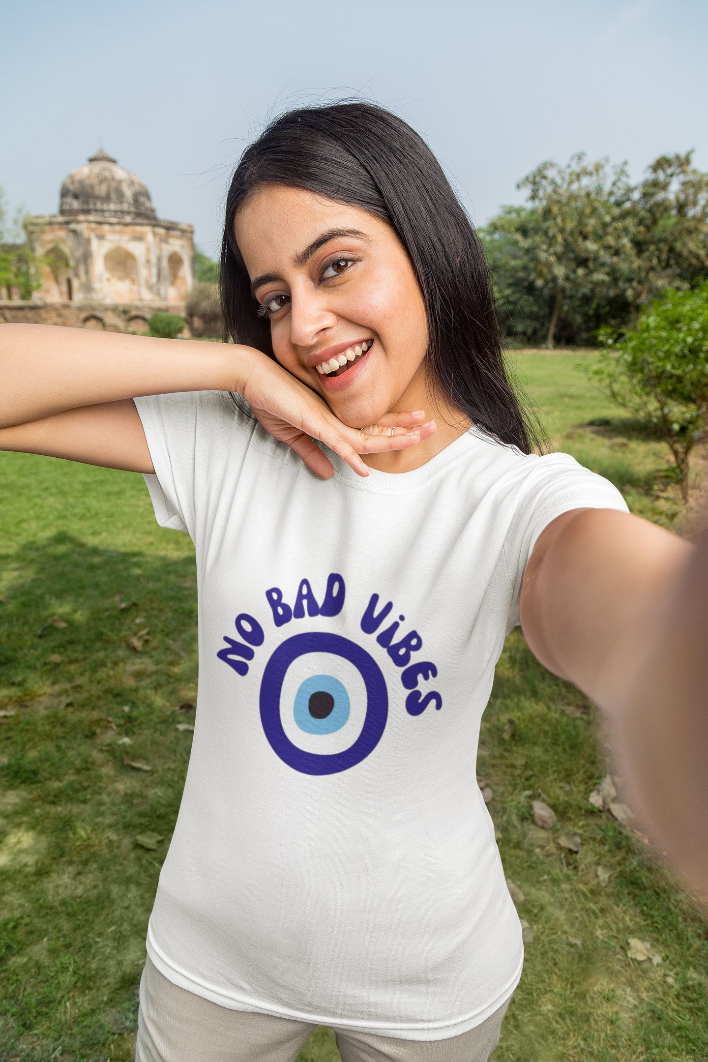 No Bad Vibes Evil Eye Graphic T-Shirt