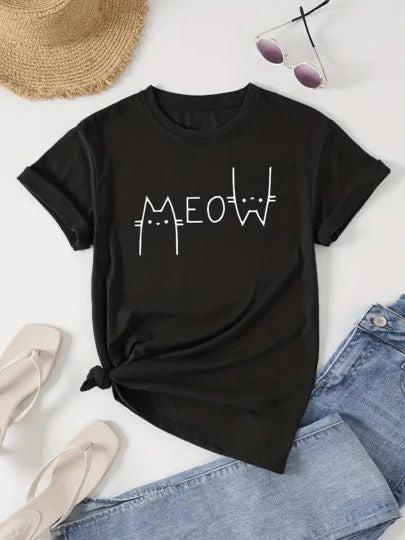 Meow Printed Unisex T-Shirt – Cute & Quirky Cat Lover Tee