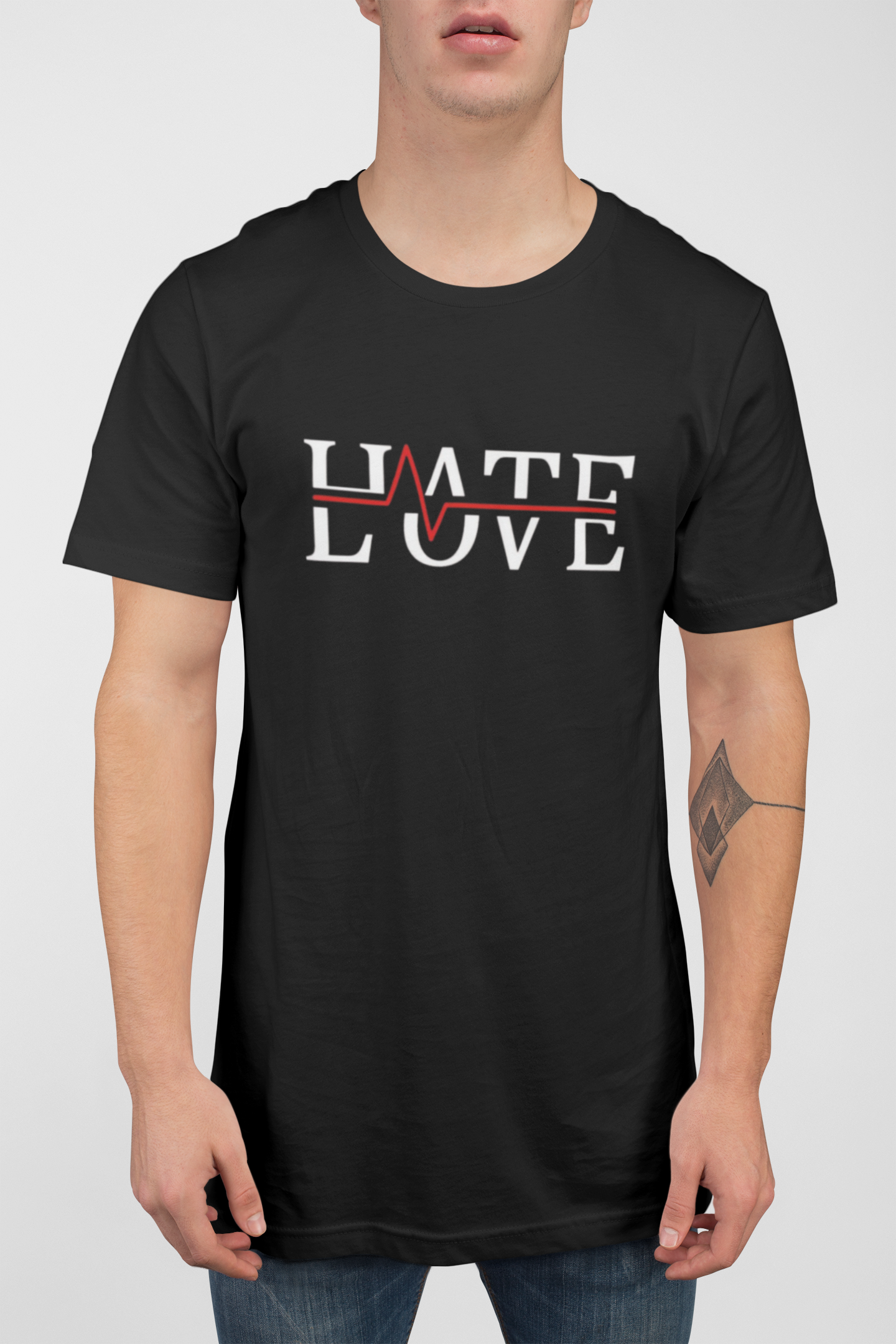 Black “Love” Multicolor Heart Graphic T-Shirt – 100% Cotton Casual Tee