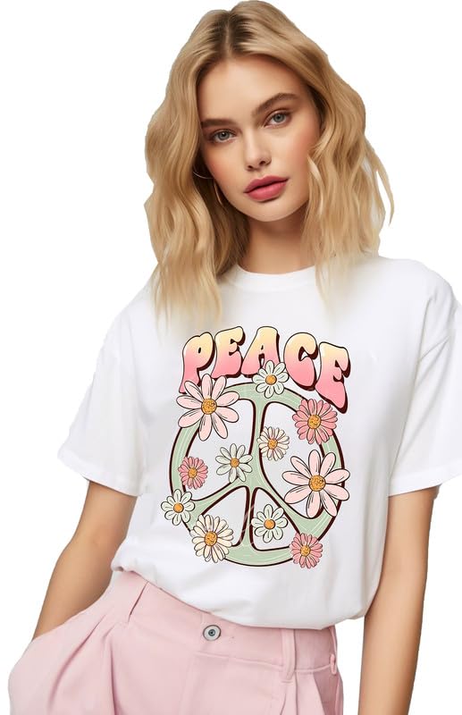 Peace & Daisies Retro White T-Shirt