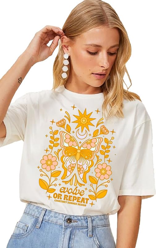 Evolve or Repeat Boho Butterfly White T-Shirt