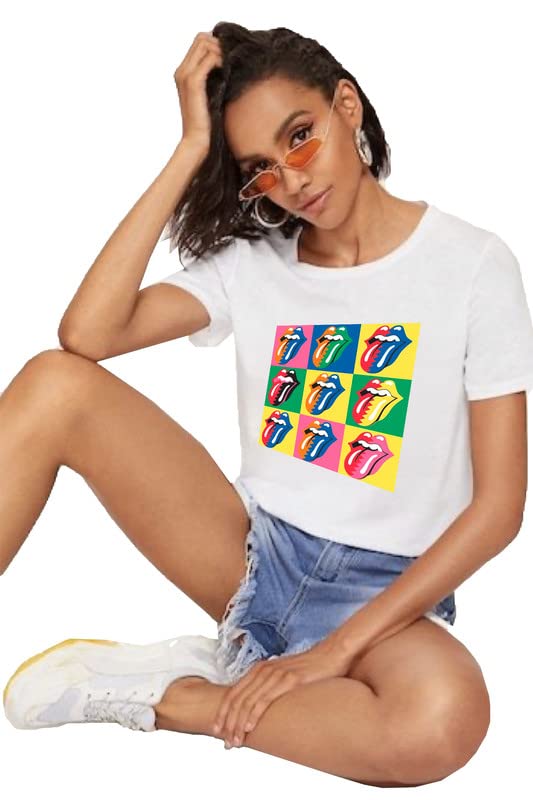 Pop Art Tongue Graphic Oversized White T-Shirt