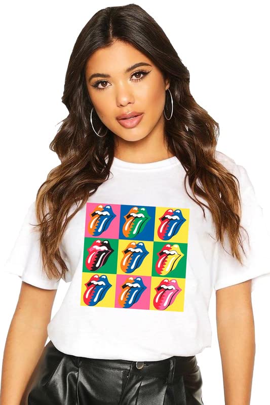 Pop Art Tongue Graphic Oversized White T-Shirt