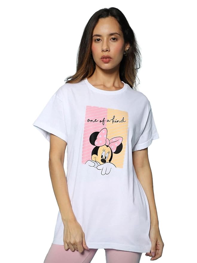 White “One of a Kind” Minnie Mouse Graphic T-Shirt for Women – Oversized Fit