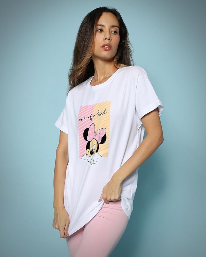 White “One of a Kind” Minnie Mouse Graphic T-Shirt for Women – Oversized Fit