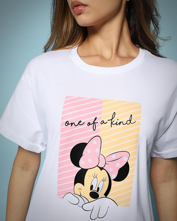 White “One of a Kind” Minnie Mouse Graphic T-Shirt for Women – Oversized Fit