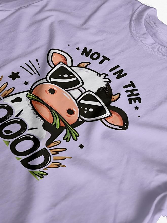 "Not in the MOOOD" Funny Cow Graphic T-Shirt – Lavender Edition