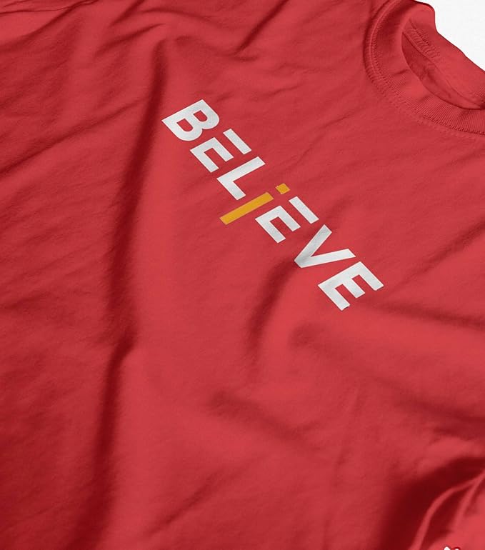 "BELIEVE" Inspirational Graphic T-Shirt – Bold Red Edition