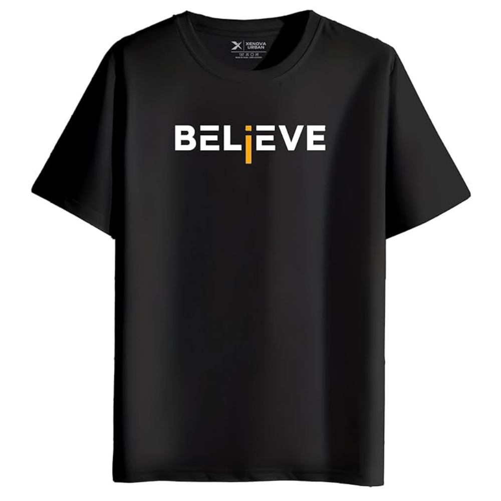 "BELIEVE" Inspirational Graphic T-Shirt – Bold Red Edition