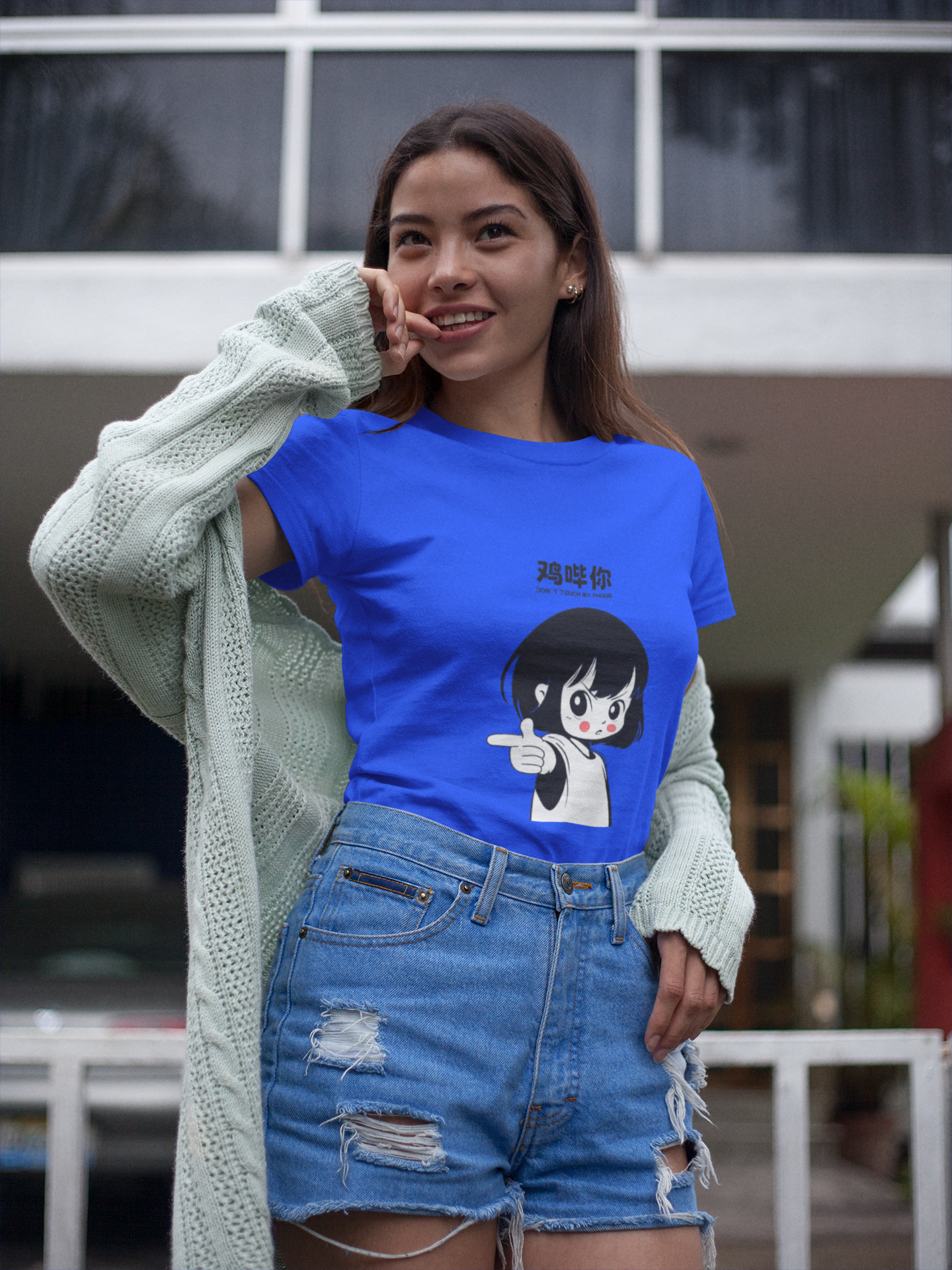Sassy Cartoon Girl Graphic Blue T-Shirt