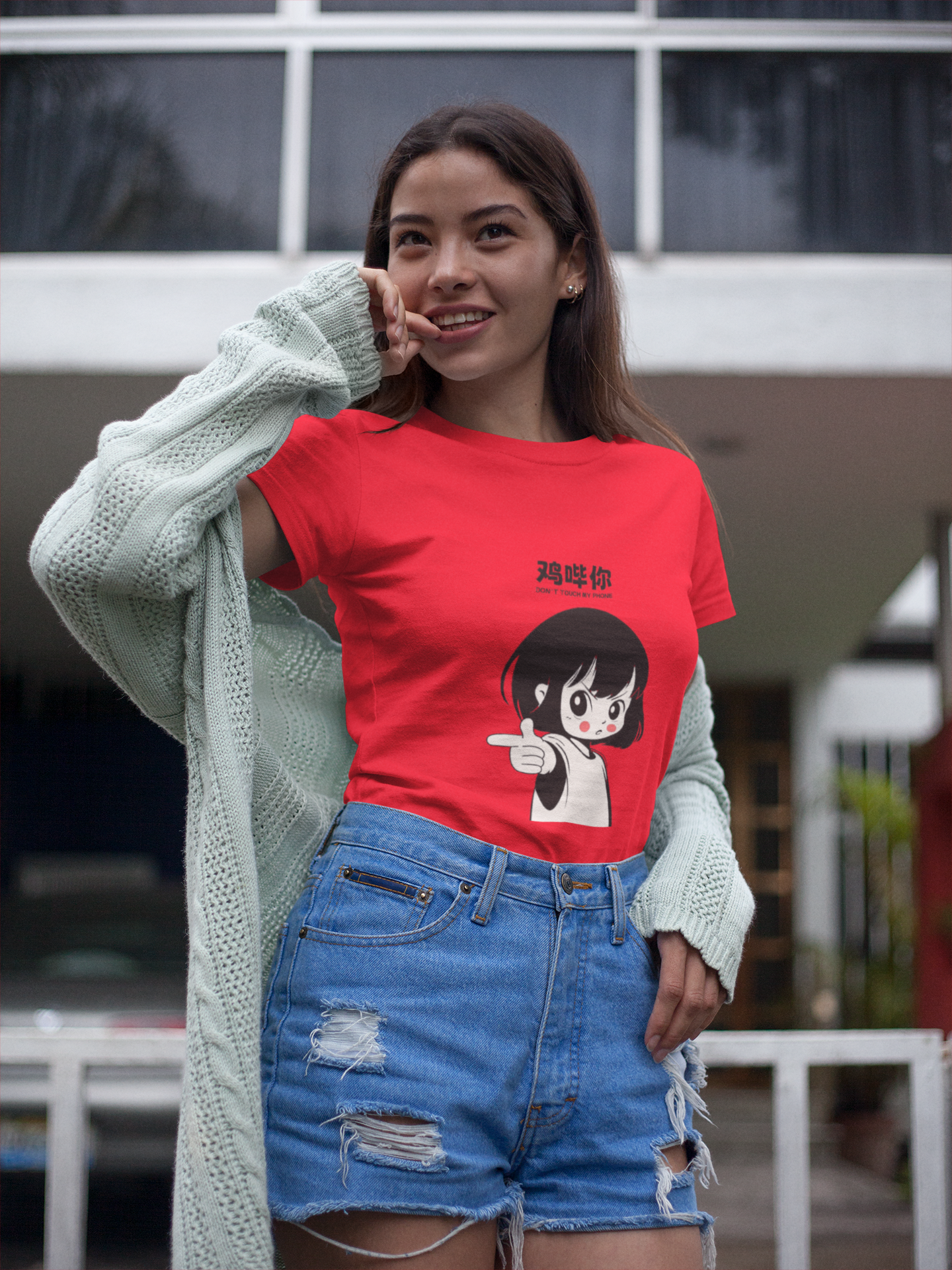 Sassy Cartoon Girl Graphic Blue T-Shirt
