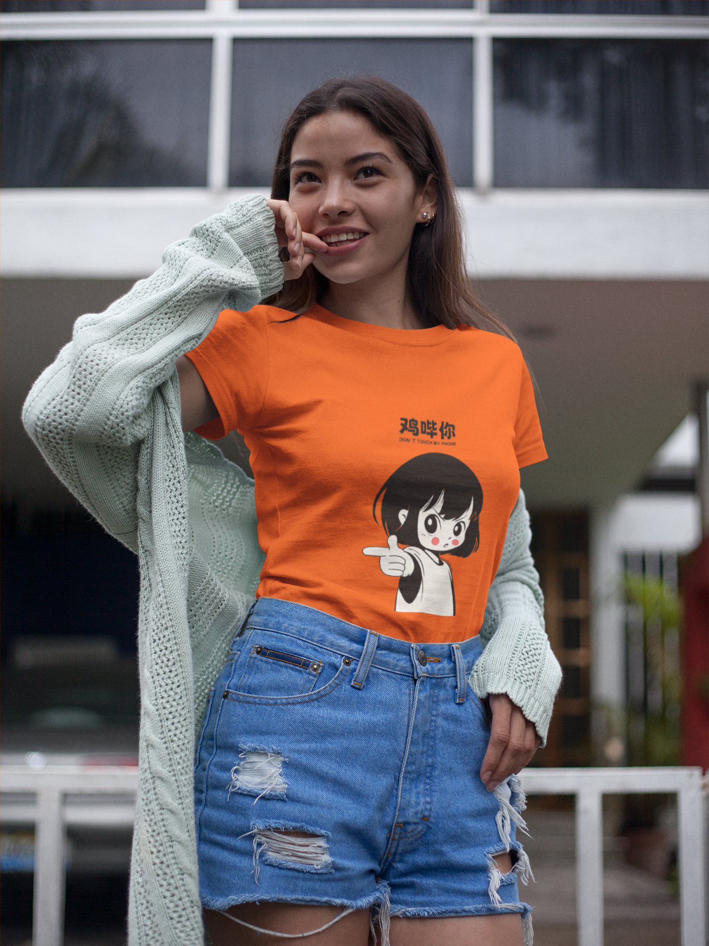 Sassy Cartoon Girl Graphic Blue T-Shirt