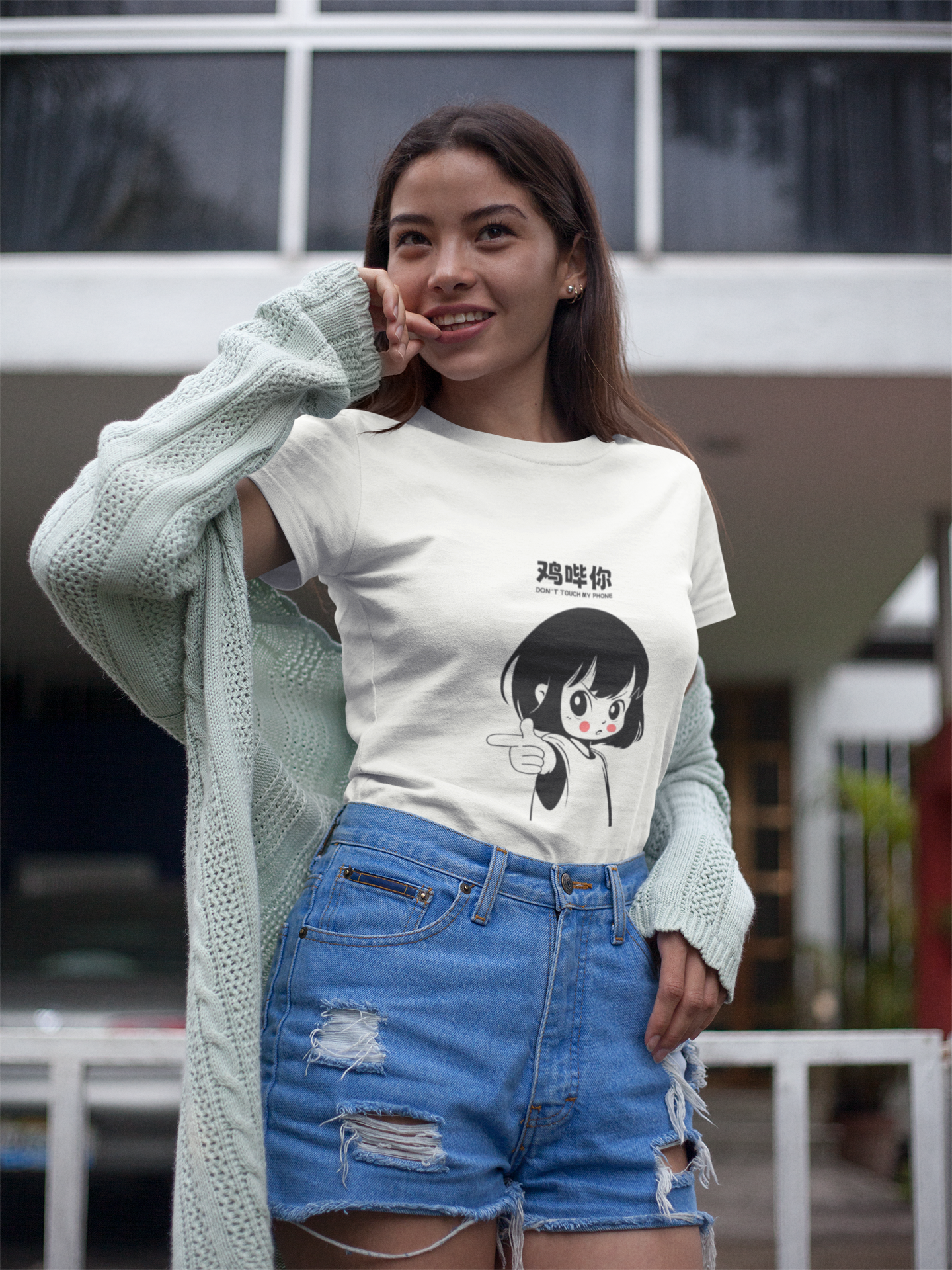 Sassy Cartoon Girl Graphic Blue T-Shirt