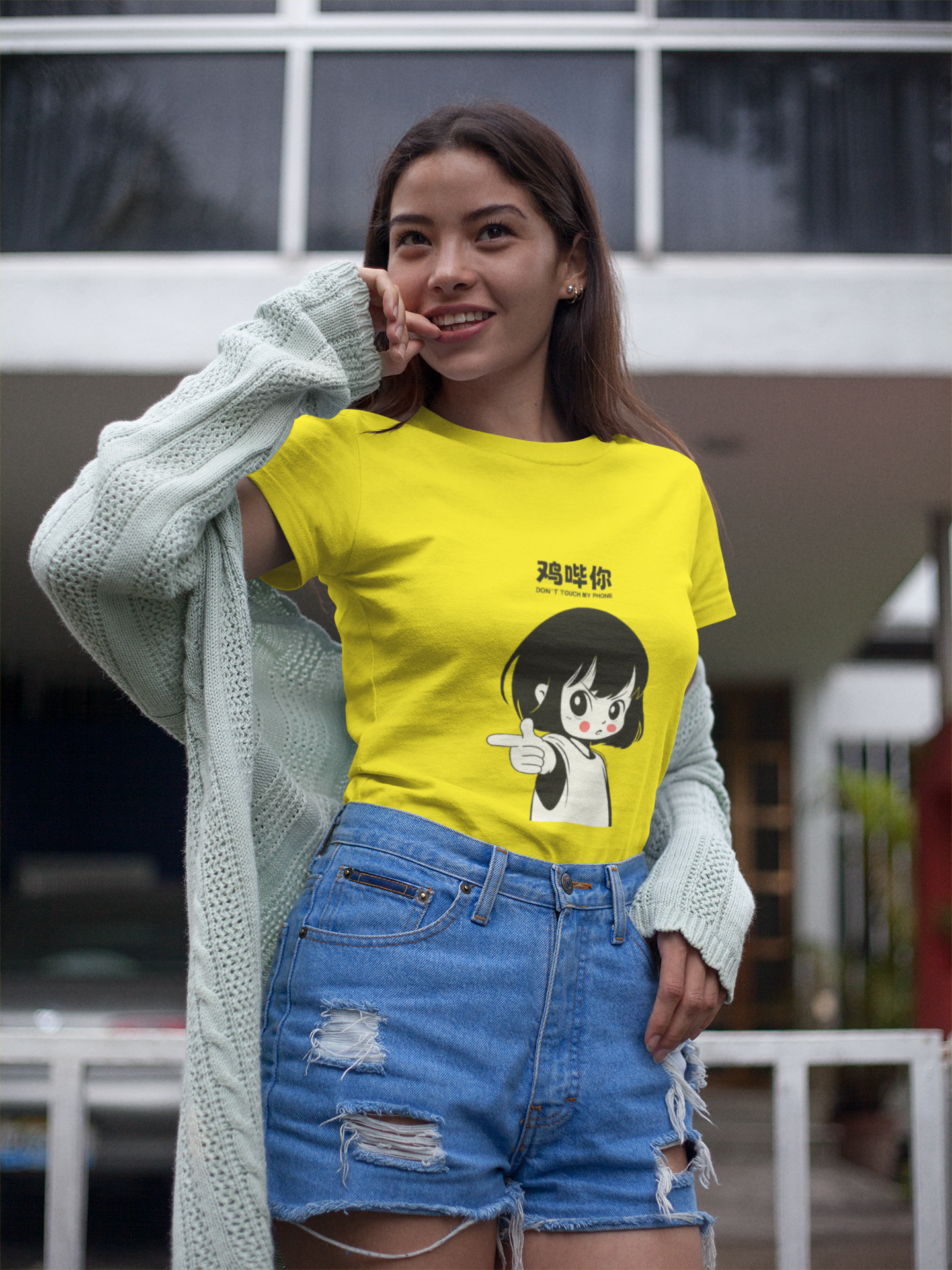 Sassy Cartoon Girl Graphic Blue T-Shirt