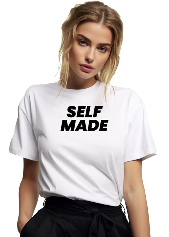 Women's Bold Statement T-Shirt – "SELF MADE" White Cotton Tee