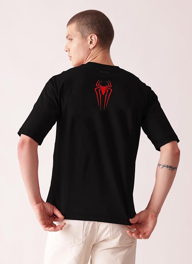PD Clori Men's Spider Graphic Printed T-Shirt – Black | Edgy Urban Style | Web Design Tee