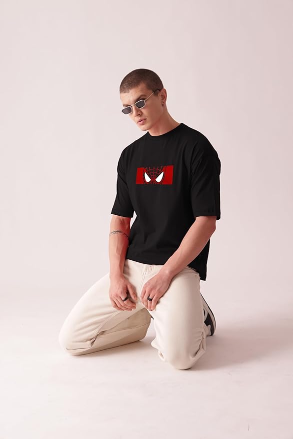 PD Clori Men's Spider Graphic Printed T-Shirt – Black | Edgy Urban Style | Web Design Tee