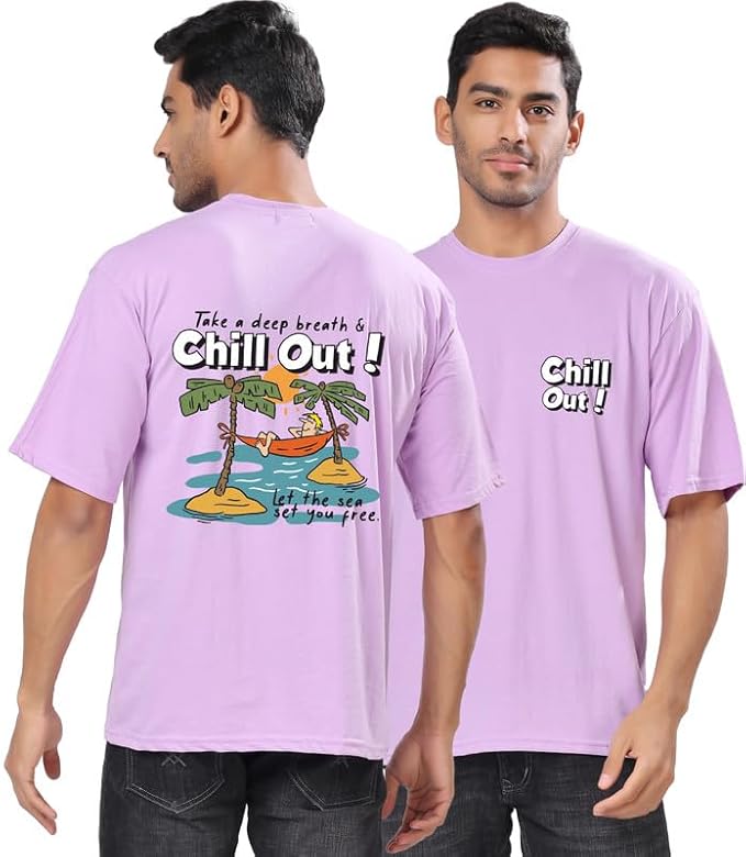 "Chill Out!" Graphic Printed Oversized T-Shirt – Lavender | Cotton | Relaxed Fit
