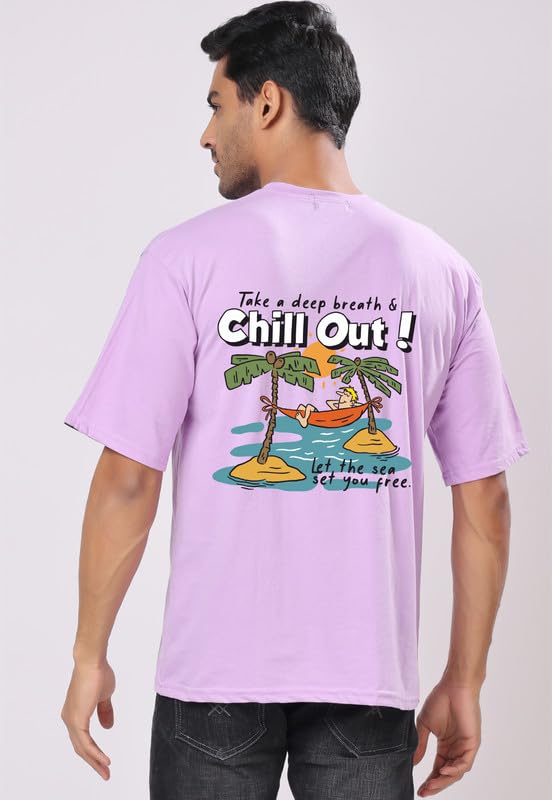 "Chill Out!" Graphic Printed Oversized T-Shirt – Lavender | Cotton | Relaxed Fit