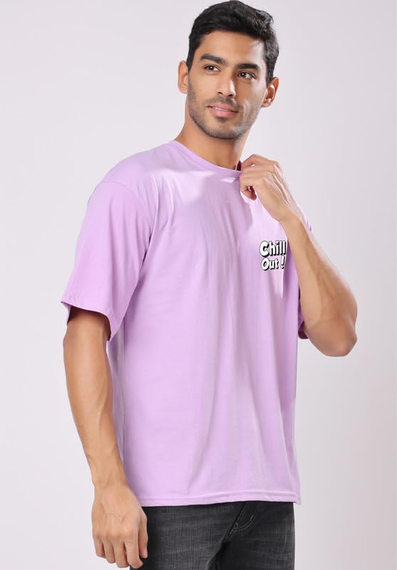 "Chill Out!" Graphic Printed Oversized T-Shirt – Lavender | Cotton | Relaxed Fit
