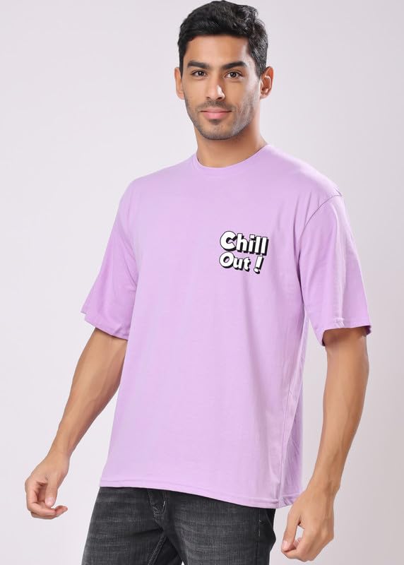 "Chill Out!" Graphic Printed Oversized T-Shirt – Lavender | Cotton | Relaxed Fit