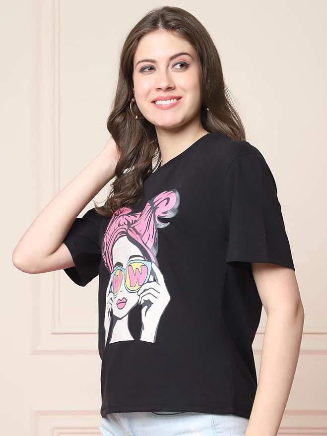 "Wow Girl Graphic T-Shirt with Denim Shorts – Street Chic Look"