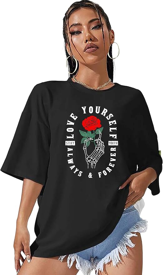 Love Yourself Rose Skeleton Oversized T-Shirt