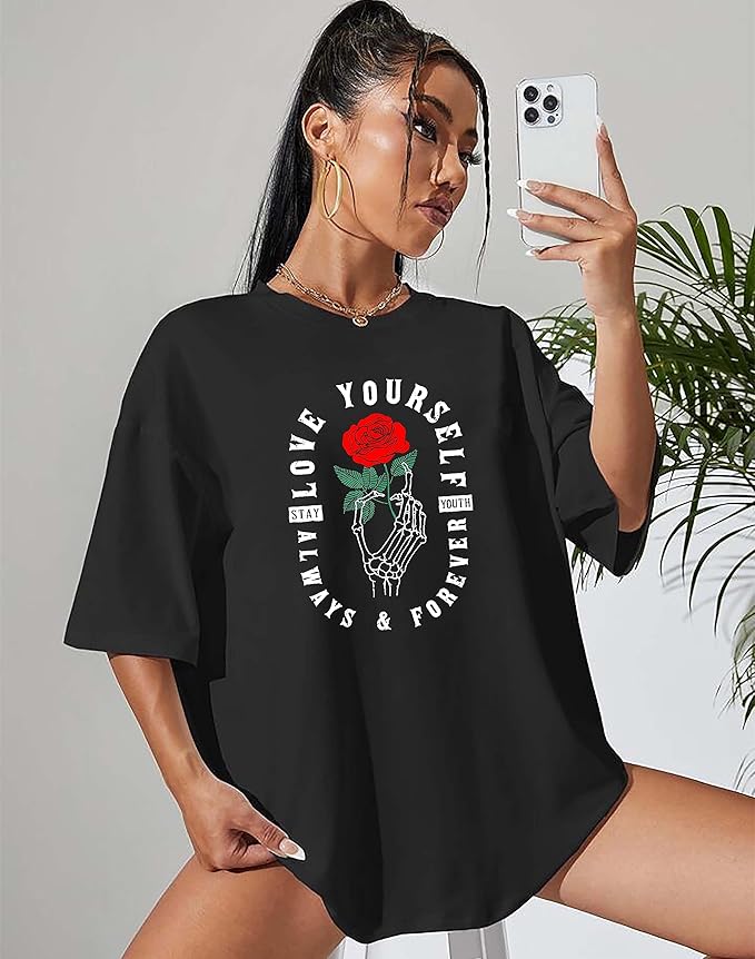 Love Yourself Rose Skeleton Oversized T-Shirt