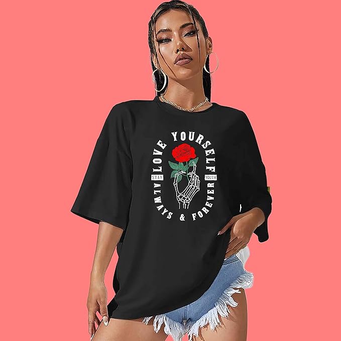 Love Yourself Rose Skeleton Oversized T-Shirt
