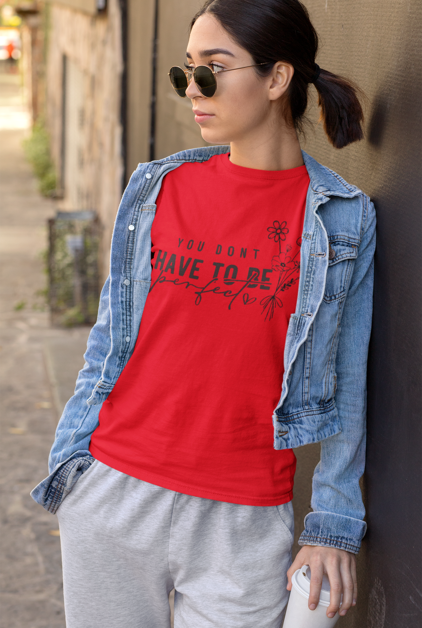 White Inspirational Quote T-Shirt – “You Don’t Have To Be Perfect” Floral Print Tee