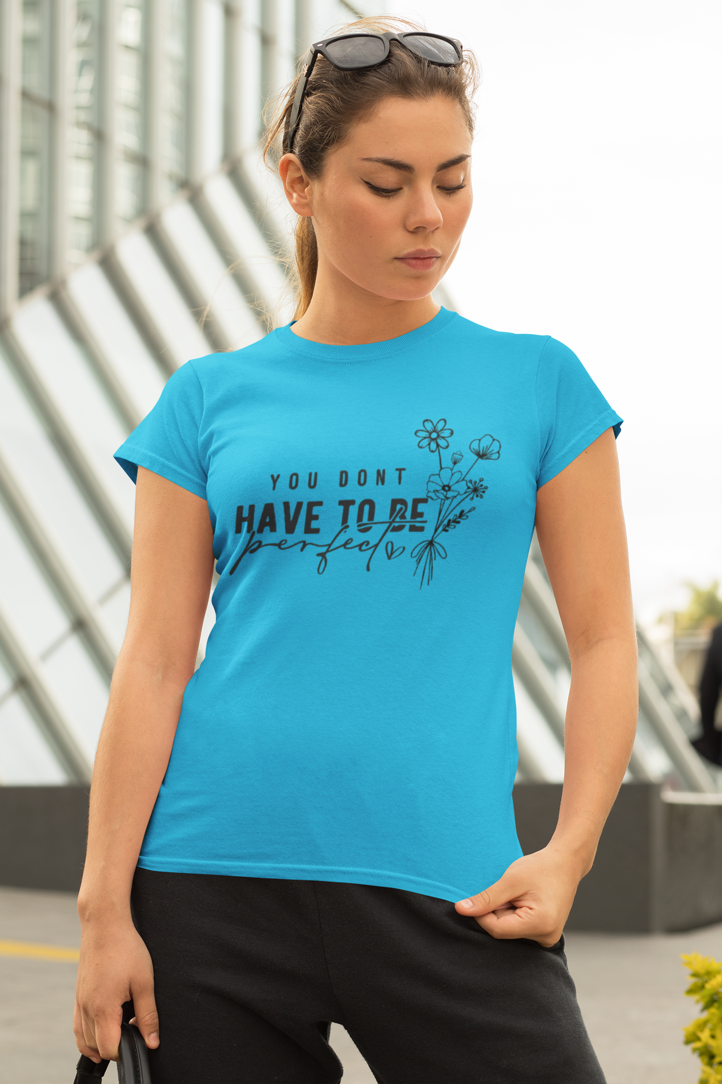 White Inspirational Quote T-Shirt – “You Don’t Have To Be Perfect” Floral Print Tee