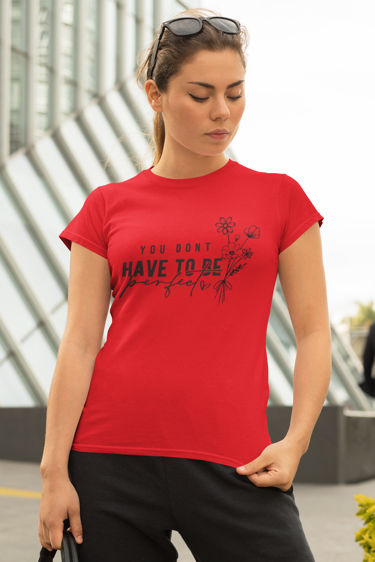 White Inspirational Quote T-Shirt – “You Don’t Have To Be Perfect” Floral Print Tee