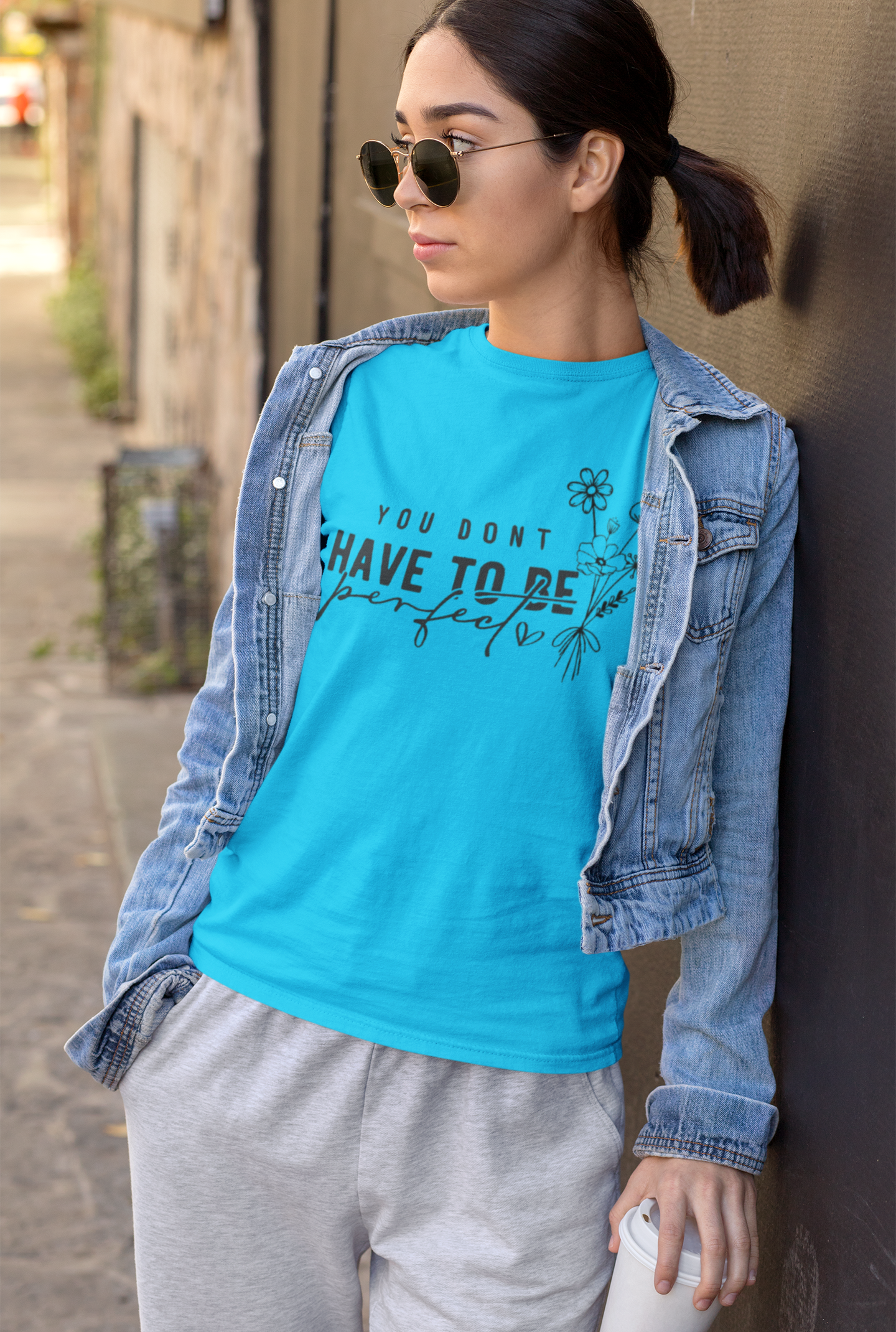 White Inspirational Quote T-Shirt – “You Don’t Have To Be Perfect” Floral Print Tee