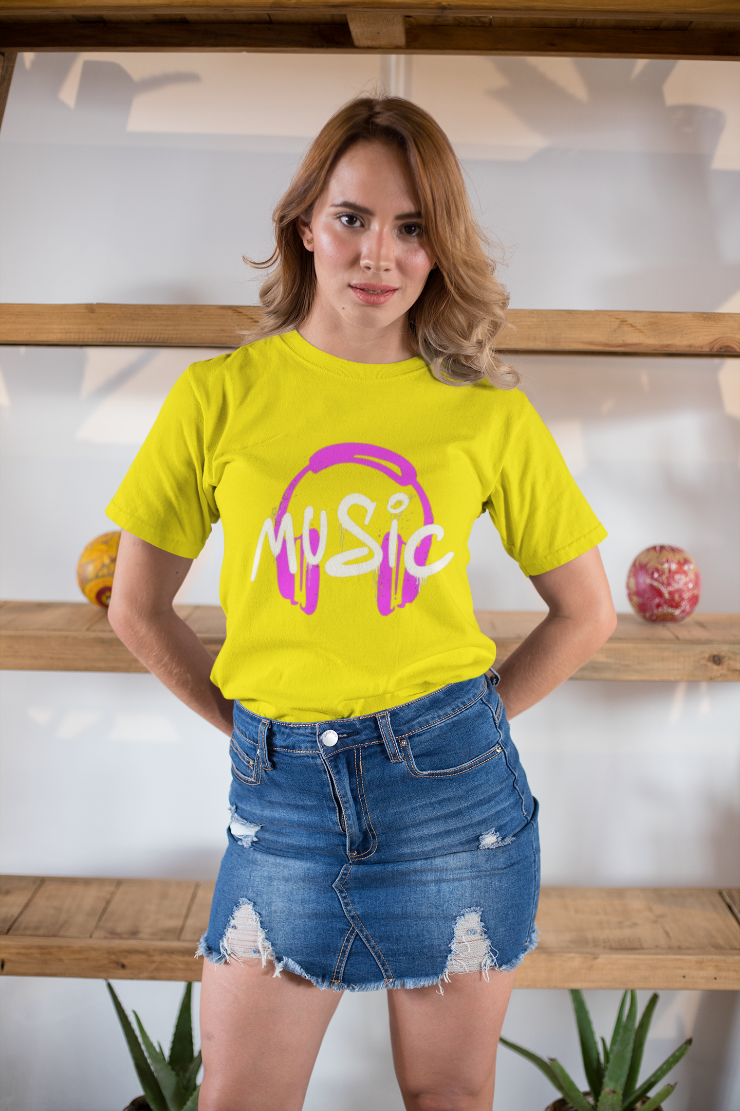 Black Graphic Music T-Shirt – Pink Headphones Print for Music Lovers