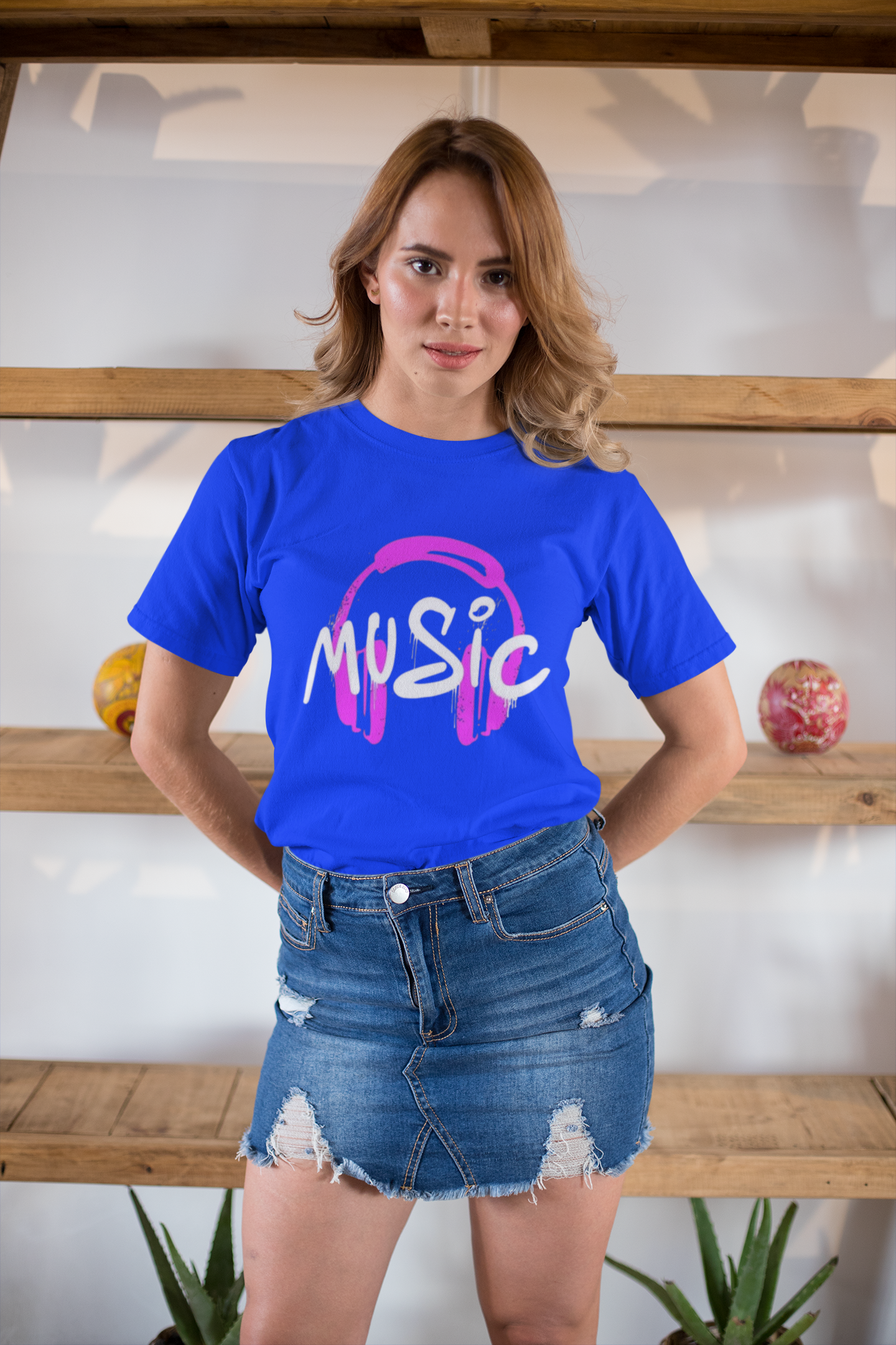 Black Graphic Music T-Shirt – Pink Headphones Print for Music Lovers