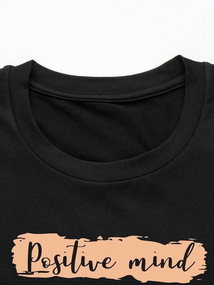 Black Graphic Printed T-Shirt – “Positive Mind, Vibes, Life” Quote Tee