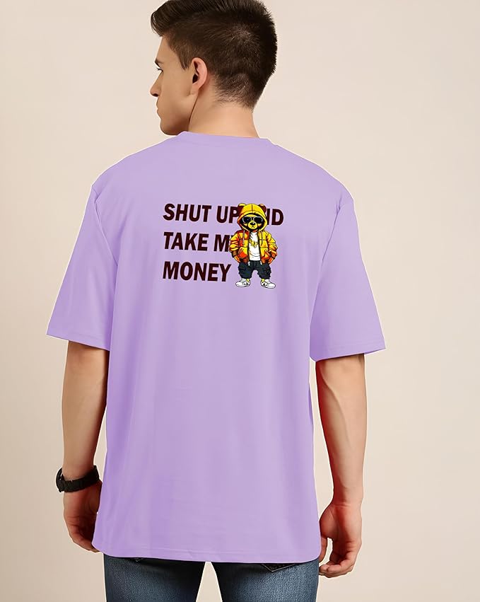 Men's Oversized Lilac Graphic T-Shirt - "Take My" Teddy Print