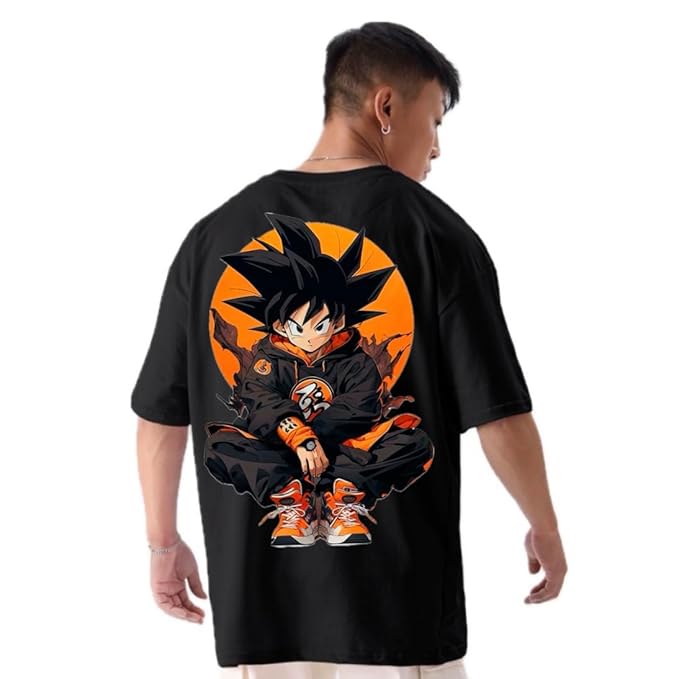 Men's Black Oversized Anime T-Shirt – Baby Goku Chest Print Tee